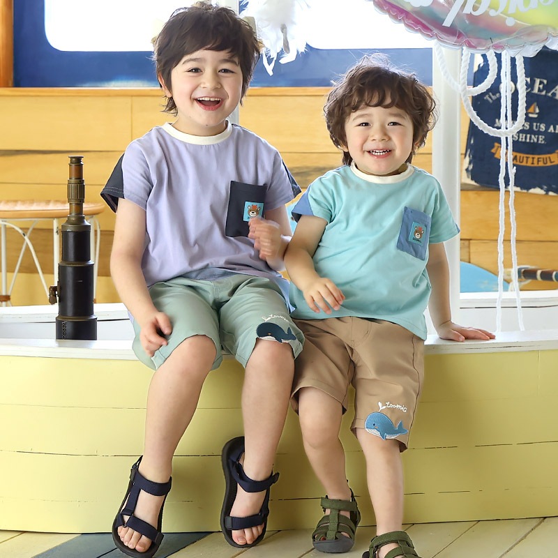 キッズ 5分丈パンツ ハーフパンツ 男の子 女の子 サッカー生地 涼しい 清涼 【ZOOMIC ズーミック】 ベビー ストレッチ ズボン ボトムス 伸縮 ウエストゴム アニマル 動物 クジラ くじら くま キャラクター 男児 女児 80 90 95 100 110 120 130