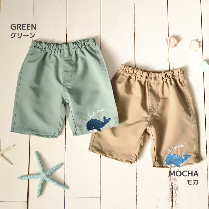 キッズ 5分丈パンツ ハーフパンツ 男の子 女の子 サッカー生地 涼しい 清涼 【ZOOMIC ズーミック】 ベビー ストレッチ ズボン ボトムス 伸縮 ウエストゴム アニマル 動物 クジラ くじら くま キャラクター 男児 女児 80 90 95 100 110 120 130