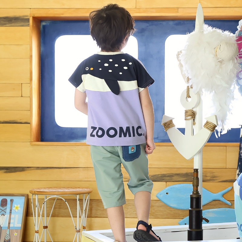 キッズ 5分丈パンツ ハーフパンツ 男の子 女の子 サッカー生地 涼しい 清涼 【ZOOMIC ズーミック】 ベビー ストレッチ ズボン ボトムス 伸縮 ウエストゴム アニマル 動物 クジラ くじら くま キャラクター 男児 女児 80 90 95 100 110 120 130