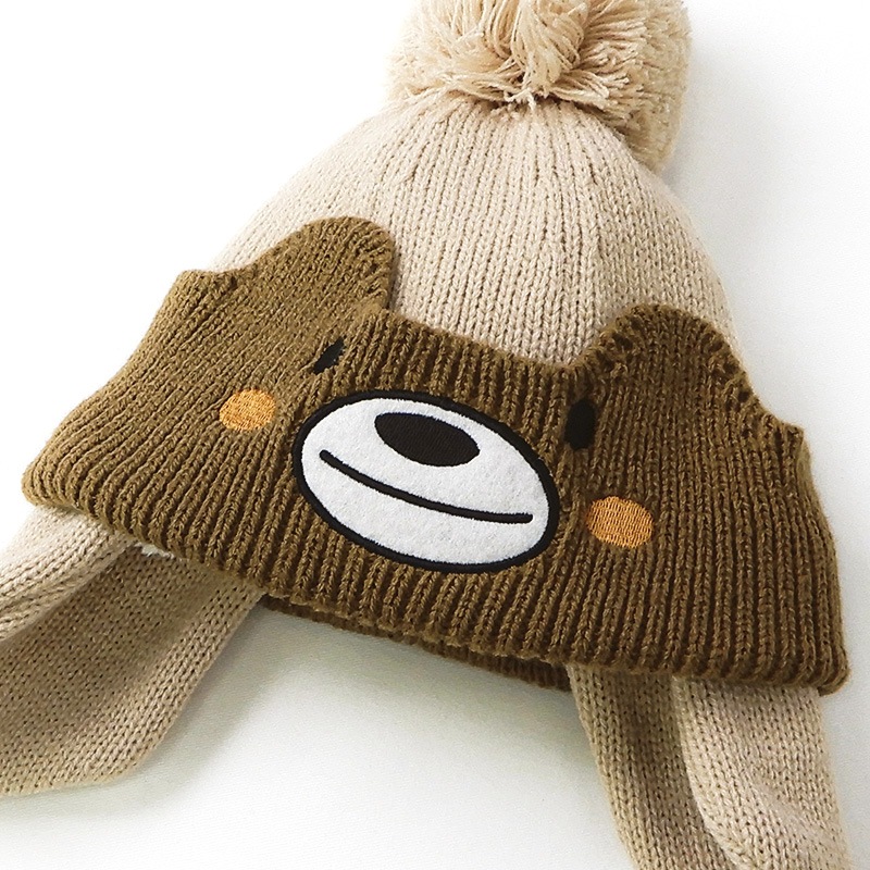 ニット帽 キッズ ニットキャップ 男の子 女の子 子供用 帽子 （ 50-54cm ） ポンポン 防寒 子供帽子 耳当て ボンボン キャップ 【 ZOOMIC ズーミック 】 子供 ベビー 暖かい かわいい 雪 スノー スキー くま クマ 動物 アニマル キャラクター