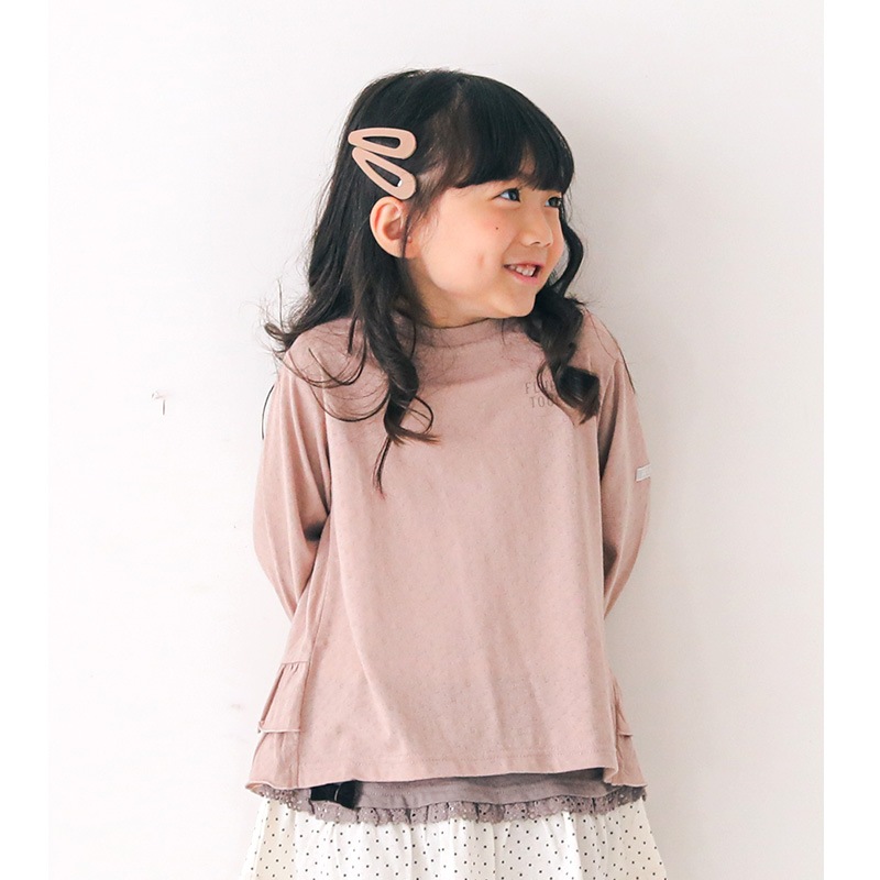 子供服 トップス ウズランド フリル 切替 長袖 Tシャツ ロンt ( 80-130cm )【 Uzuland 】 女の子 くすみ ナチュラル トレンド ガーリー かわいい おしゃれ 秋物 ブランド 80cm 90cm 95cm 100cm 110cm 120cm 130cmポイント消化