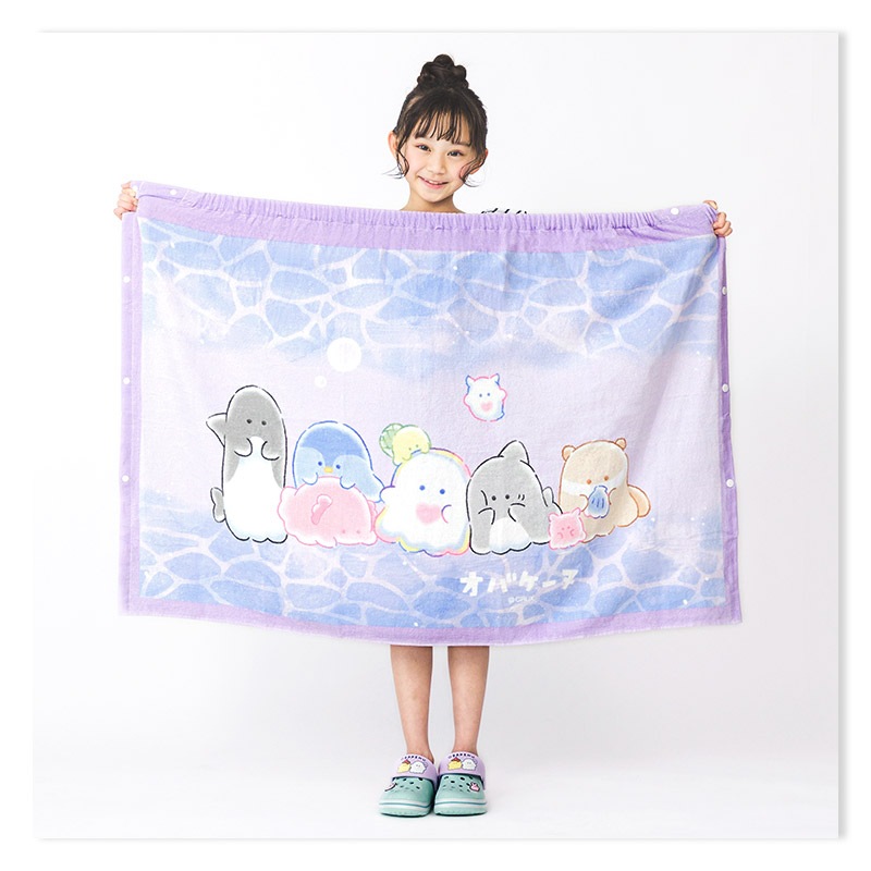 【送料無料】 オバケーヌ ラップタオル タオルキャップ 2点セット 80cm x 120cm 綿100％ キャラクター コラボ 女の子 ネームタグ付 巻きタオル 水着用品 タオル まきタオル プールタオル バスタオル キッズ 子供用 着替え お風呂 スイミング 海水浴 夏 水遊び ギフト