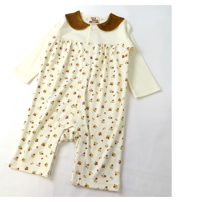 ベビー服 カバーオール 長袖 前開き 衿 小花 ( 70-80cm) 【TICKTOCK】 子供服 女の子 女子 キッズ ベビーウェア おくるみ ロンパース つなぎ ピンク ナチュラル かわいい おしゃれ 秋物 70cm 80cm