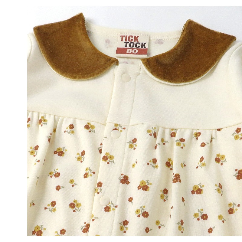 ベビー服 カバーオール 長袖 前開き 衿 小花 ( 70-80cm) 【TICKTOCK】 子供服 女の子 女子 キッズ ベビーウェア おくるみ ロンパース つなぎ ピンク ナチュラル かわいい おしゃれ 秋物 70cm 80cm