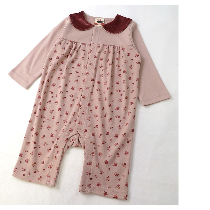 ベビー服 カバーオール 長袖 前開き 衿 小花 ( 70-80cm) 【TICKTOCK】 子供服 女の子 女子 キッズ ベビーウェア おくるみ ロンパース つなぎ ピンク ナチュラル かわいい おしゃれ 秋物 70cm 80cm