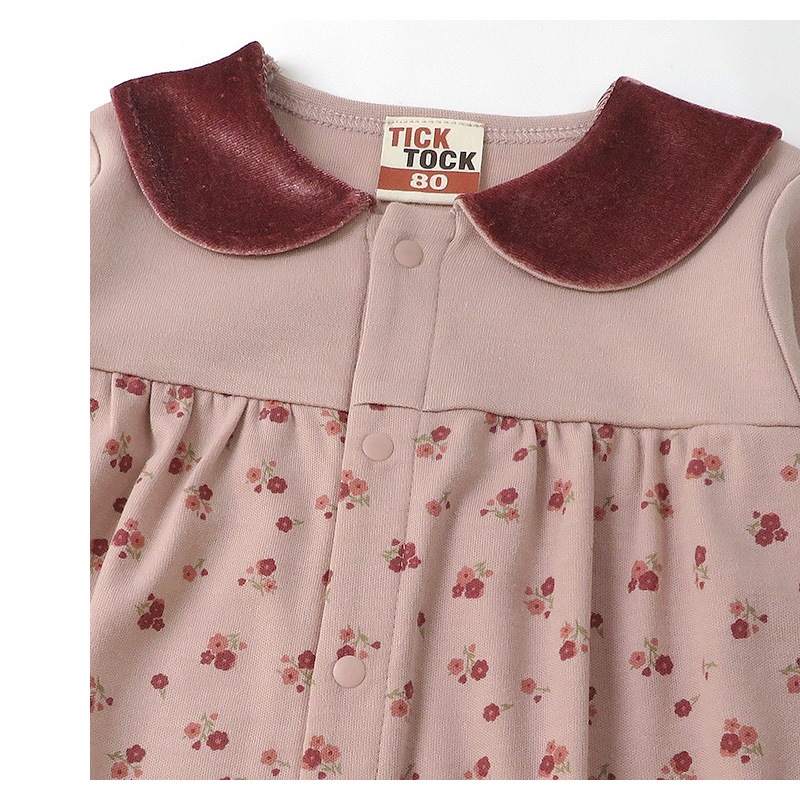 ベビー服 カバーオール 長袖 前開き 衿 小花 ( 70-80cm) 【TICKTOCK】 子供服 女の子 女子 キッズ ベビーウェア おくるみ ロンパース つなぎ ピンク ナチュラル かわいい おしゃれ 秋物 70cm 80cm