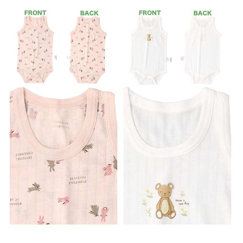 新生児 肌着 ロンパース 2枚セット 2枚組 針抜き 接触冷感 ランニング ノースリーブ アンダーウェア ボディースーツ 子供 ( 70-90cm ) 綿 コットン レーヨン オールシーズン 子供服 キッズ 70cm 80cm 90cm