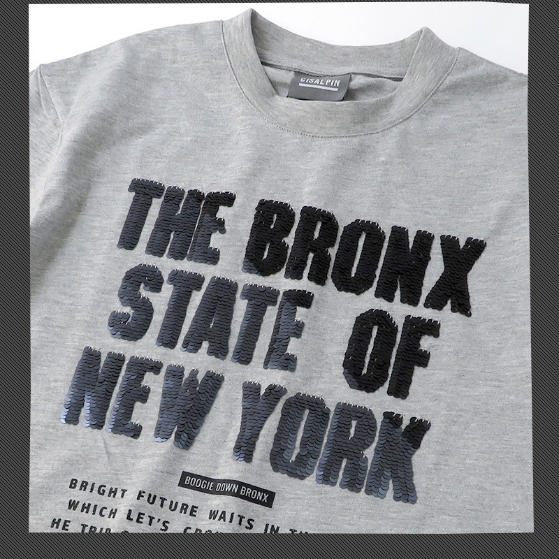 キッズ Tシャツ 半袖 プリント スパンコール 男の子 ( 130-160cm ) 子供服 トップス カットソー ゆったり ドロップショルダー 天竺 男の子 女の子 スクール ジュニア 130cm 140cm 150cm 160cm ストリート スケーター カジュアル