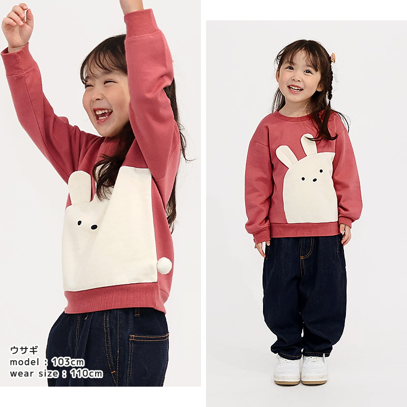 キッズ ベビー スウェットトレーナー アニマル 動物 長袖 裏起毛 起毛あり 男の子 女の子 【GrinLab グリンラボ】 スエット トップス インナー サメ ユニコーン うさぎ 象 ぞうさん ネコ ねこ 猫 かわいい トロンプルイユ 騙し絵 暖かい パイル 80 90 95 100 110 120 130