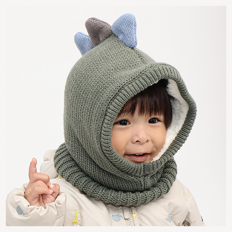 キッズ バラクラバ ニット帽子 キャップ フード 帽子 耳付き 男の子 女の子 子供用 帽子 (52-54cm)【GrinLab グリンラボ】 マイクロファイバーフリース アニマル 動物 クマ 熊 ウサギ うさぎ 恐竜 ダイナソー 暖かい 防寒 保温 キャップ ボーイズ ガールズ 暖かい 雪遊び