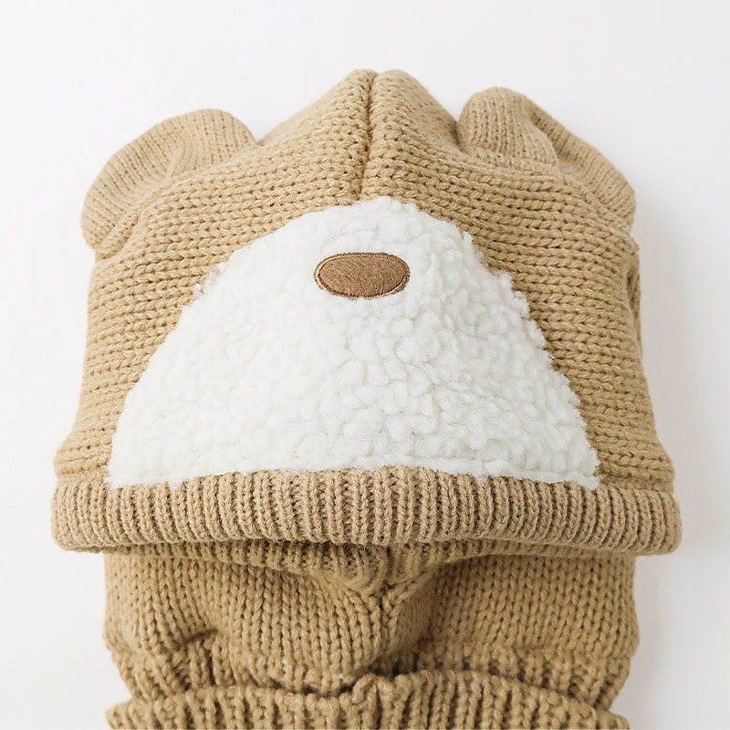 キッズ バラクラバ ニット帽子 キャップ フード 帽子 耳付き 男の子 女の子 子供用 帽子 (52-54cm)【GrinLab グリンラボ】 マイクロファイバーフリース アニマル 動物 クマ 熊 ウサギ うさぎ 恐竜 ダイナソー 暖かい 防寒 保温 キャップ ボーイズ ガールズ 暖かい 雪遊び