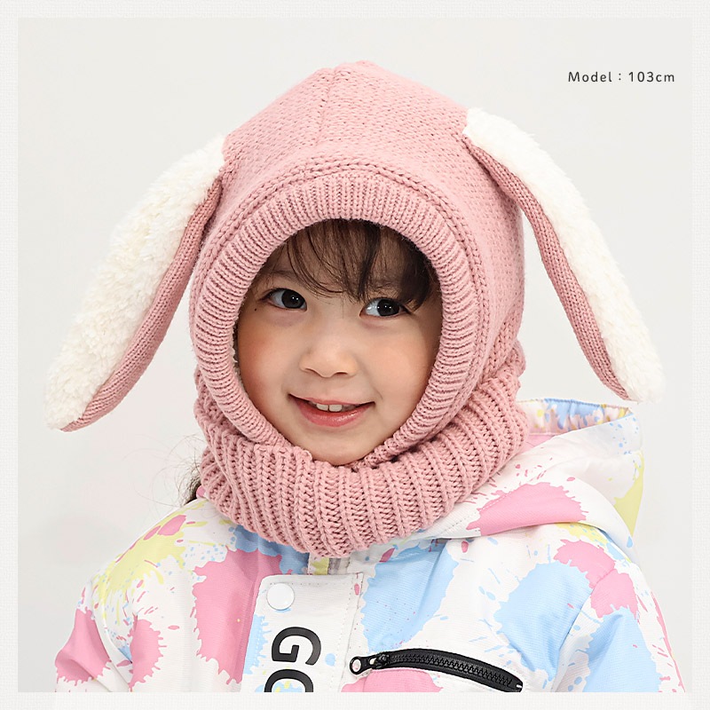 キッズ バラクラバ ニット帽子 キャップ フード 帽子 耳付き 男の子 女の子 子供用 帽子 (52-54cm)【GrinLab グリンラボ】 マイクロファイバーフリース アニマル 動物 クマ 熊 ウサギ うさぎ 恐竜 ダイナソー 暖かい 防寒 保温 キャップ ボーイズ ガールズ 暖かい 雪遊び