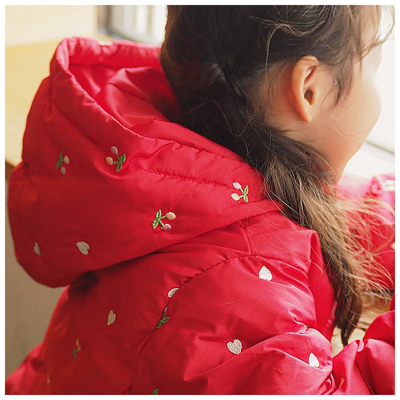 キッズ ベビー ジャケット 中綿入り 刺繍 総柄 フード付き 男の子 女の子 ポケット付き 【GrinLab グリンラボ】 チェリー ハート アニマル 動物 中綿ジャケット 中綿アウター 中わた入り 軽量 洗える 保温 防寒 防寒着 冬服 暖かい 軽い 通園 通学 80 90 95 100 110 120 130