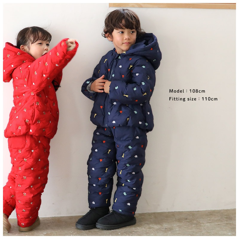 キッズ ベビー ジャケット 中綿入り 刺繍 総柄 フード付き 男の子 女の子 ポケット付き 【GrinLab グリンラボ】 チェリー ハート アニマル 動物 中綿ジャケット 中綿アウター 中わた入り 軽量 洗える 保温 防寒 防寒着 冬服 暖かい 軽い 通園 通学 80 90 95 100 110 120 130