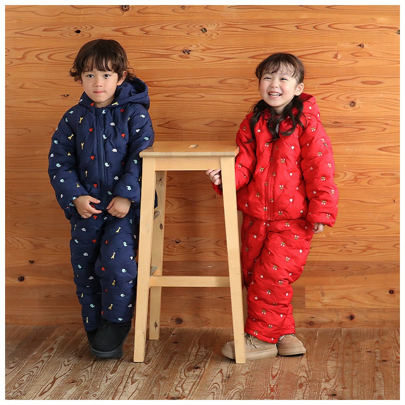 キッズ ベビー ジャケット 中綿入り 刺繍 総柄 フード付き 男の子 女の子 ポケット付き 【GrinLab グリンラボ】 チェリー ハート アニマル 動物 中綿ジャケット 中綿アウター 中わた入り 軽量 洗える 保温 防寒 防寒着 冬服 暖かい 軽い 通園 通学 80 90 95 100 110 120 130