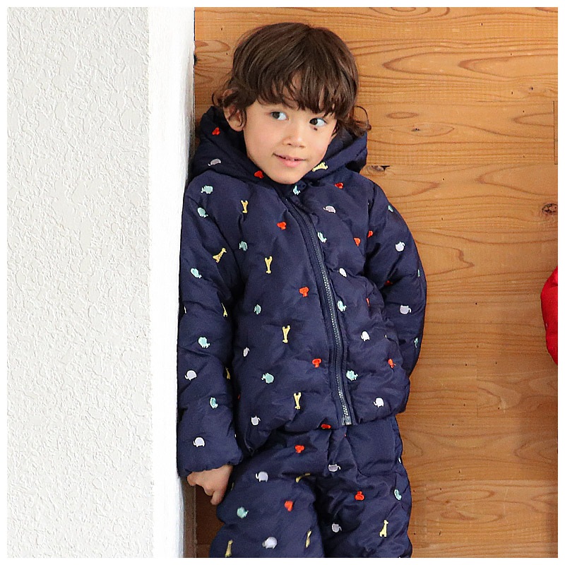 キッズ ベビー ジャケット 中綿入り 刺繍 総柄 フード付き 男の子 女の子 ポケット付き 【GrinLab グリンラボ】 チェリー ハート アニマル 動物 中綿ジャケット 中綿アウター 中わた入り 軽量 洗える 保温 防寒 防寒着 冬服 暖かい 軽い 通園 通学 80 90 95 100 110 120 130