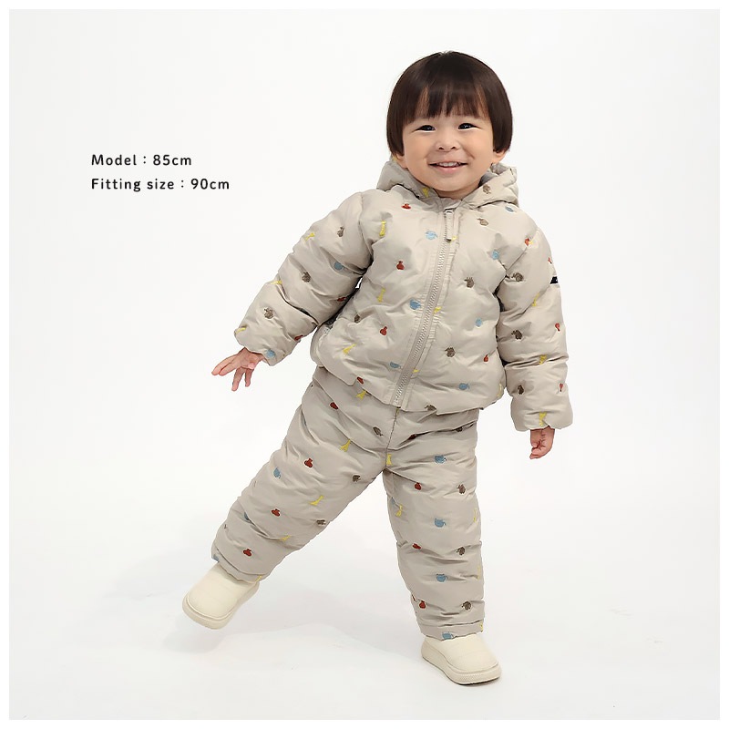 キッズ ベビー ジャケット 中綿入り 刺繍 総柄 フード付き 男の子 女の子 ポケット付き 【GrinLab グリンラボ】 チェリー ハート アニマル 動物 中綿ジャケット 中綿アウター 中わた入り 軽量 洗える 保温 防寒 防寒着 冬服 暖かい 軽い 通園 通学 80 90 95 100 110 120 130