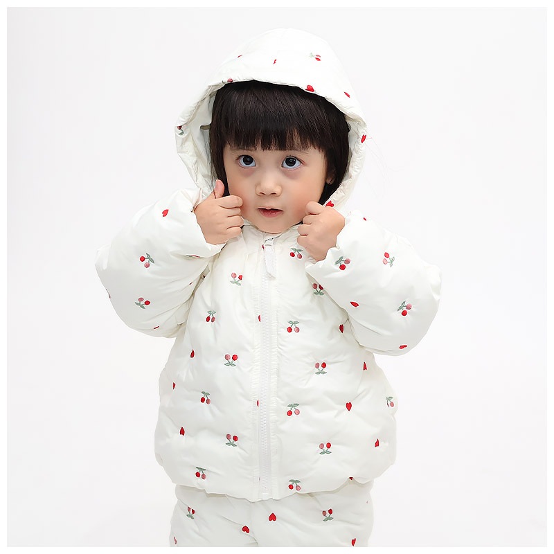 キッズ ベビー ジャケット 中綿入り 刺繍 総柄 フード付き 男の子 女の子 ポケット付き 【GrinLab グリンラボ】 チェリー ハート アニマル 動物 中綿ジャケット 中綿アウター 中わた入り 軽量 洗える 保温 防寒 防寒着 冬服 暖かい 軽い 通園 通学 80 90 95 100 110 120 130