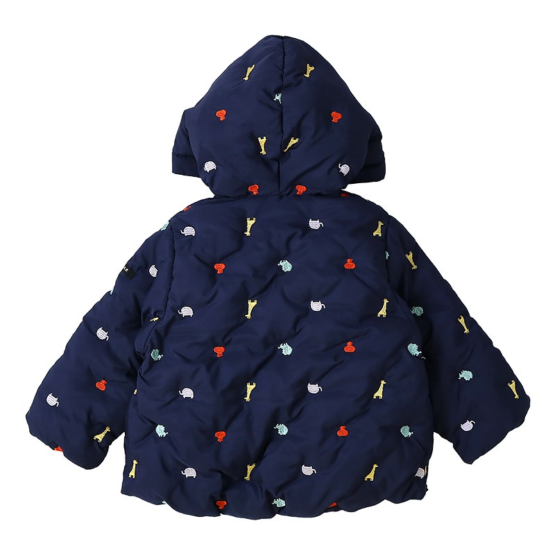 キッズ ベビー ジャケット 中綿入り 刺繍 総柄 フード付き 男の子 女の子 ポケット付き 【GrinLab グリンラボ】 チェリー ハート アニマル 動物 中綿ジャケット 中綿アウター 中わた入り 軽量 洗える 保温 防寒 防寒着 冬服 暖かい 軽い 通園 通学 80 90 95 100 110 120 130