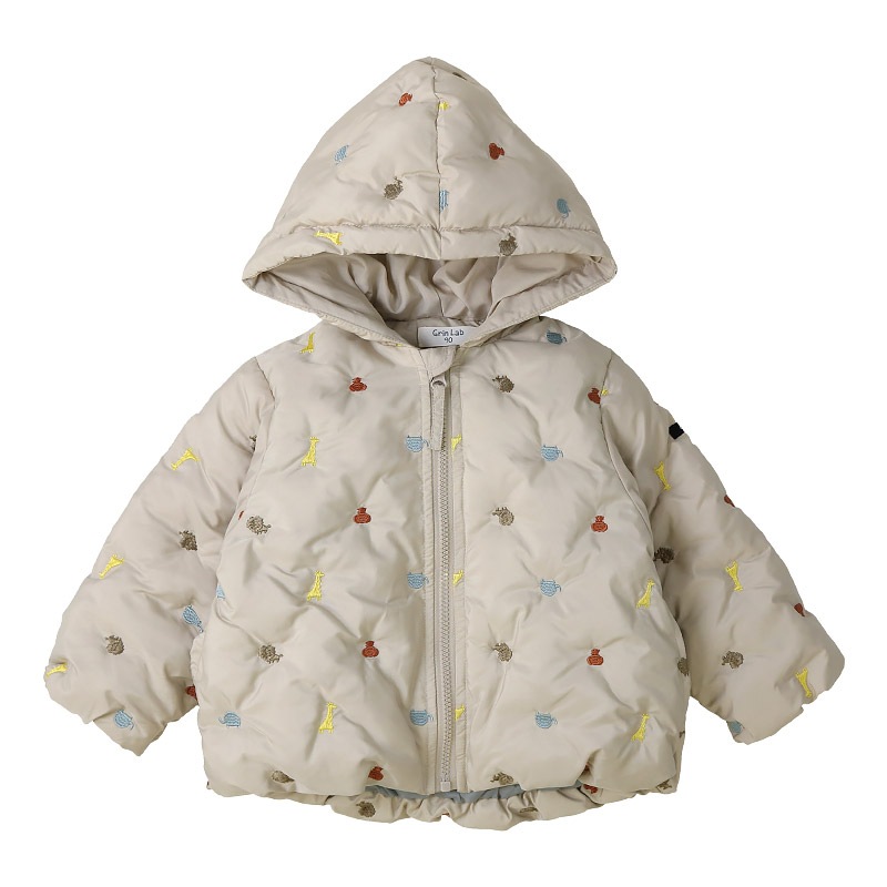 キッズ ベビー ジャケット 中綿入り 刺繍 総柄 フード付き 男の子 女の子 ポケット付き 【GrinLab グリンラボ】 チェリー ハート アニマル 動物 中綿ジャケット 中綿アウター 中わた入り 軽量 洗える 保温 防寒 防寒着 冬服 暖かい 軽い 通園 通学 80 90 95 100 110 120 130