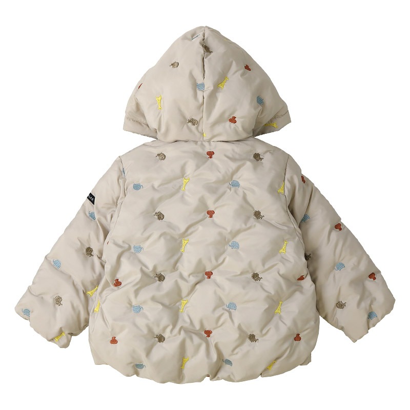 キッズ ベビー ジャケット 中綿入り 刺繍 総柄 フード付き 男の子 女の子 ポケット付き 【GrinLab グリンラボ】 チェリー ハート アニマル 動物 中綿ジャケット 中綿アウター 中わた入り 軽量 洗える 保温 防寒 防寒着 冬服 暖かい 軽い 通園 通学 80 90 95 100 110 120 130