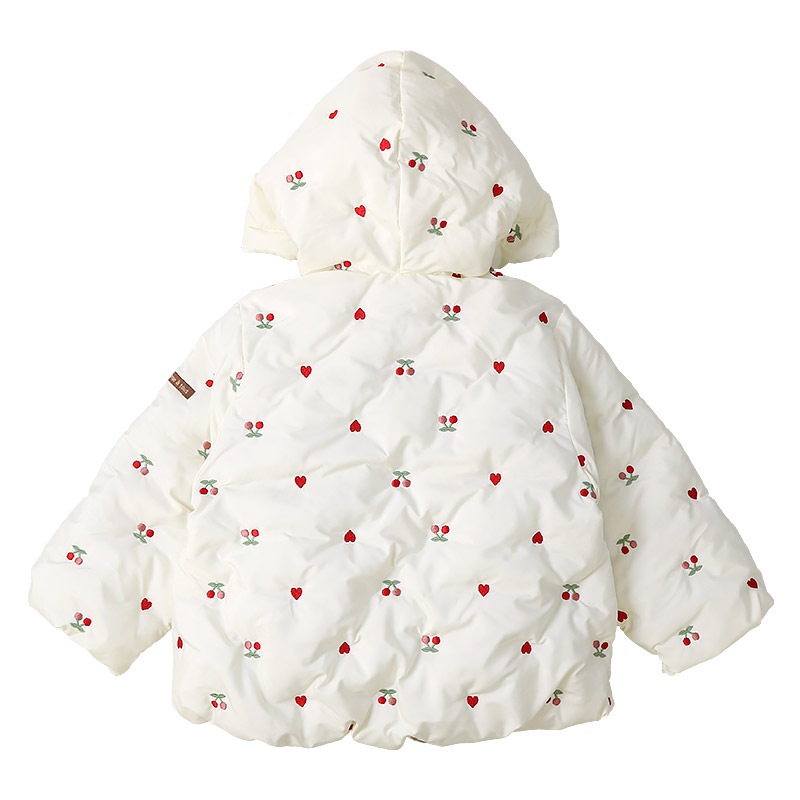 キッズ ベビー ジャケット 中綿入り 刺繍 総柄 フード付き 男の子 女の子 ポケット付き 【GrinLab グリンラボ】 チェリー ハート アニマル 動物 中綿ジャケット 中綿アウター 中わた入り 軽量 洗える 保温 防寒 防寒着 冬服 暖かい 軽い 通園 通学 80 90 95 100 110 120 130