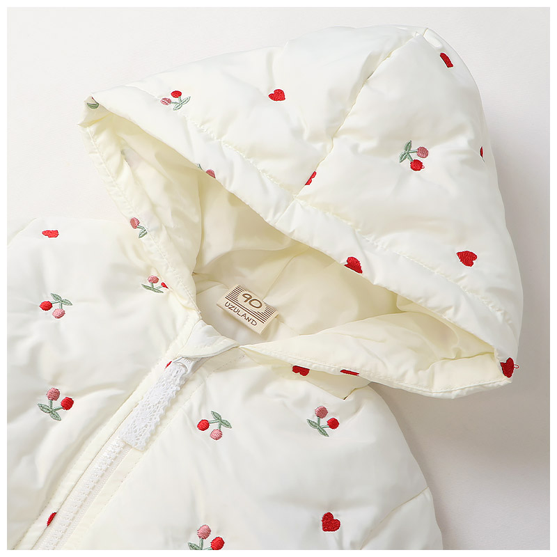 キッズ ベビー ジャケット 中綿入り 刺繍 総柄 フード付き 男の子 女の子 ポケット付き 【GrinLab グリンラボ】 チェリー ハート アニマル 動物 中綿ジャケット 中綿アウター 中わた入り 軽量 洗える 保温 防寒 防寒着 冬服 暖かい 軽い 通園 通学 80 90 95 100 110 120 130