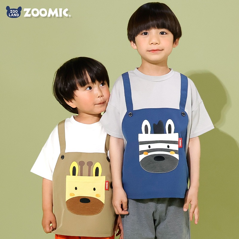 キリンさん/シマウマさんポケット重ね着風Tシャツ【ZOOMICズーミック】