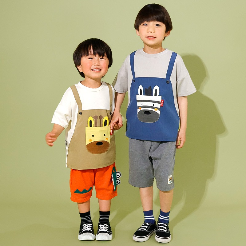 キリンさん/シマウマさんポケット重ね着風Tシャツ【ZOOMICズーミック】