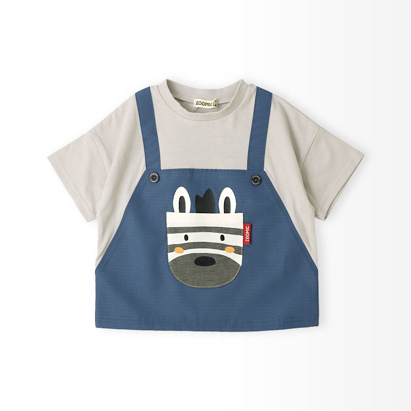 キリンさん/シマウマさんポケット重ね着風Tシャツ【ZOOMICズーミック】