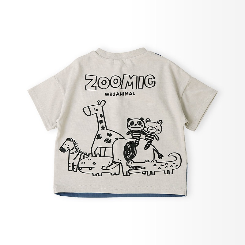 キリンさん/シマウマさんポケット重ね着風Tシャツ【ZOOMICズーミック】