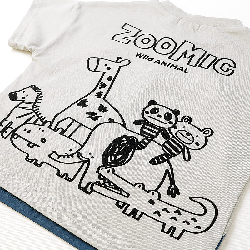 キリンさん/シマウマさんポケット重ね着風Tシャツ【ZOOMICズーミック】