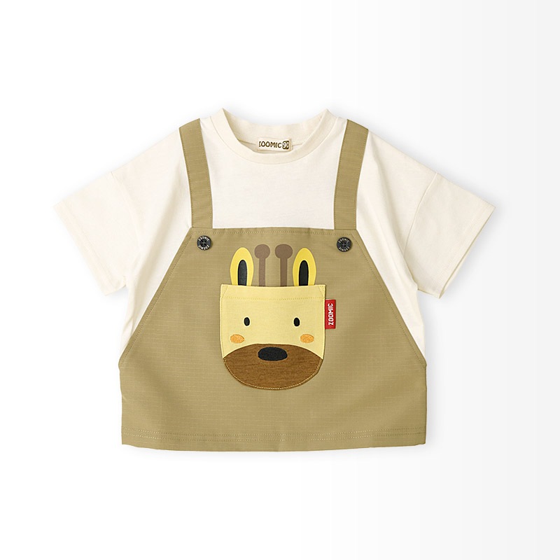 キリンさん/シマウマさんポケット重ね着風Tシャツ【ZOOMICズーミック】