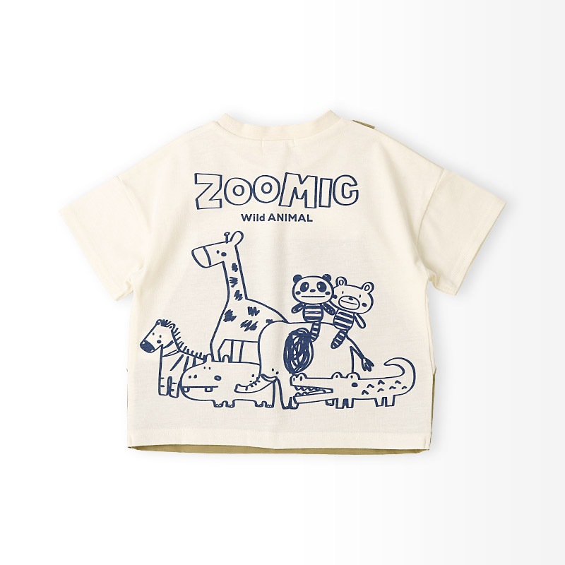 キリンさん/シマウマさんポケット重ね着風Tシャツ【ZOOMICズーミック】