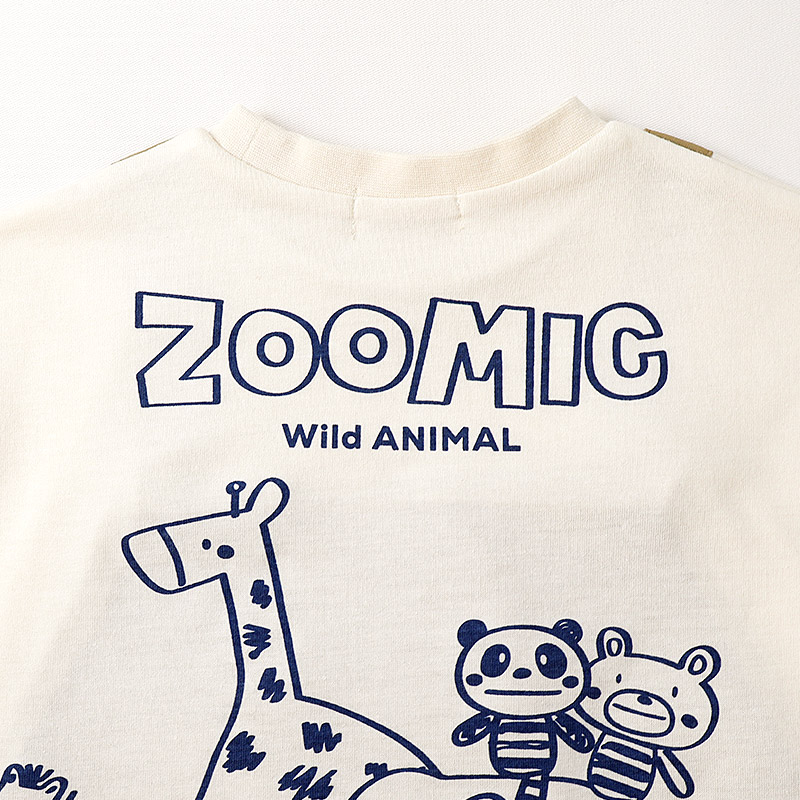 キリンさん/シマウマさんポケット重ね着風Tシャツ【ZOOMICズーミック】