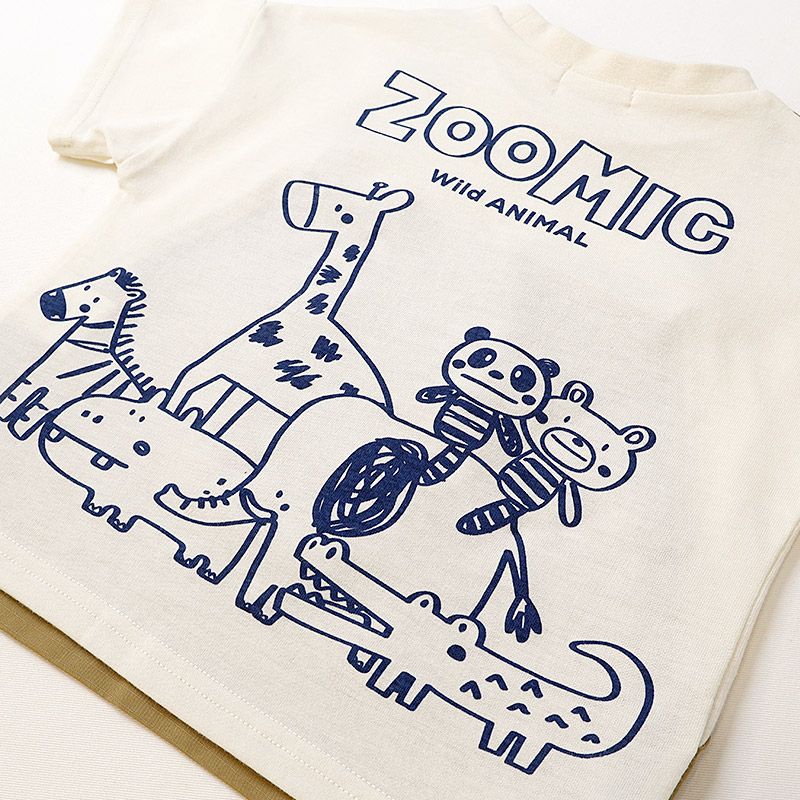 キリンさん/シマウマさんポケット重ね着風Tシャツ【ZOOMICズーミック】
