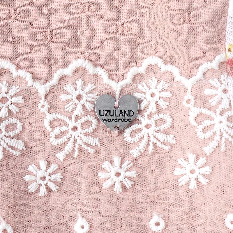 ガールズ ワンピース 半袖 花柄 女の子 キッズ ベビー チャーム付【UZULAND ウズランド】切り替え 袖切替 ジャカード シャツワンピ 半袖ワンピ ブラウス ギャザー ピンク イエロー 女子 可愛い かわいい 80 90 95 100 110 120 130