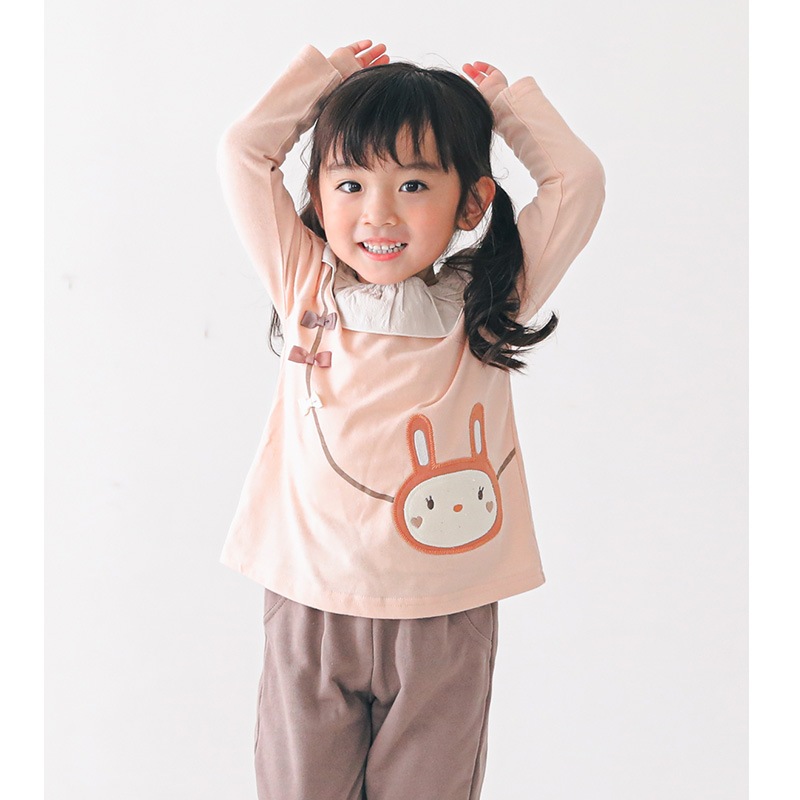 うさぎ衿フリルポシェット風長袖Tシャツ|80-130cm【 UZURABBIT ウズラビット 】