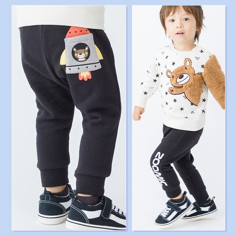 子供服 パンツ 裏起毛 キッズ 10分丈 ロゴ 宇宙 くま ボトムス( 80-130cm )【 ZOOMIC ズーミック 】 男の子 どうぶつ おしゃれ 冬服 80cm 90cm 95cm 100cm 110cm 120cm 130cm 