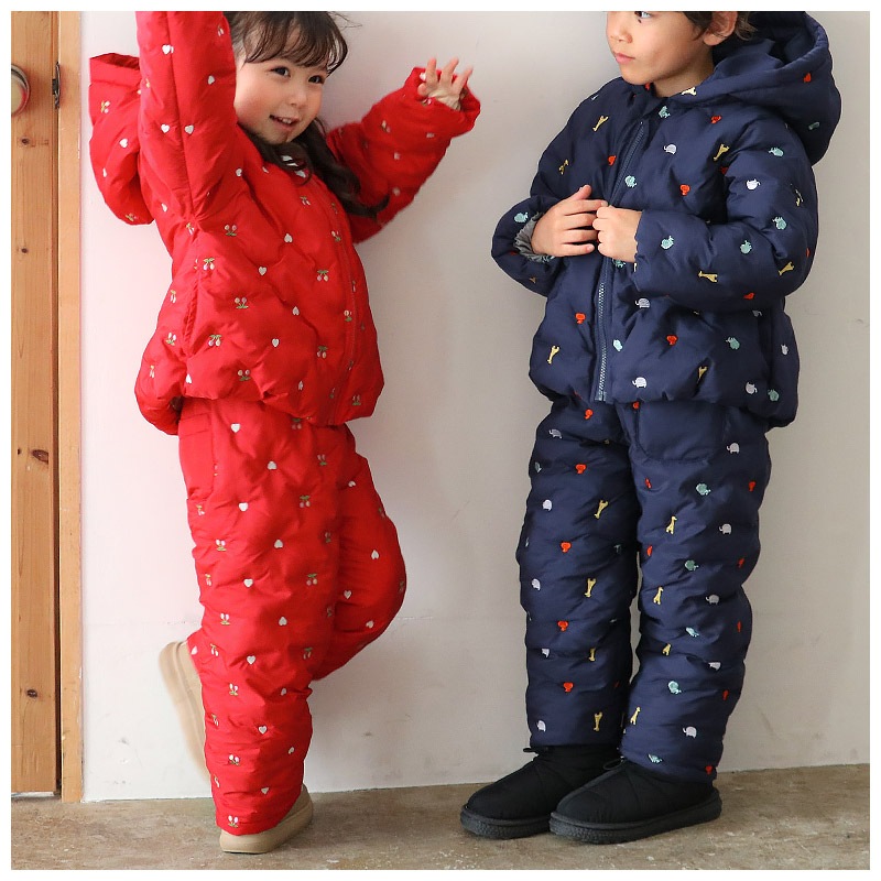 キッズ ベビー 中綿パンツ 刺繍 男の子 女の子 スノーパンツ ウォームパンツ【GrinLab グリンラボ】 アニマル 動物 チェリー ハート 総柄 防寒 防風 雪除け 保温 雪よけ ボトムス スキーパンツ 長ズボン スノーウェア スキーウェア 雪遊び 外遊び 80 90 95 100 110 120 130