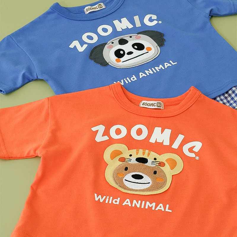 アニマルアップリケ刺繍レイヤード風Tシャツ【ZOOMICズーミック】