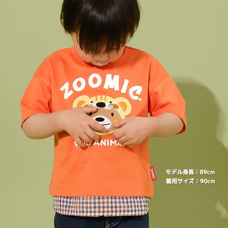 アニマルアップリケ刺繍レイヤード風Tシャツ【ZOOMICズーミック】