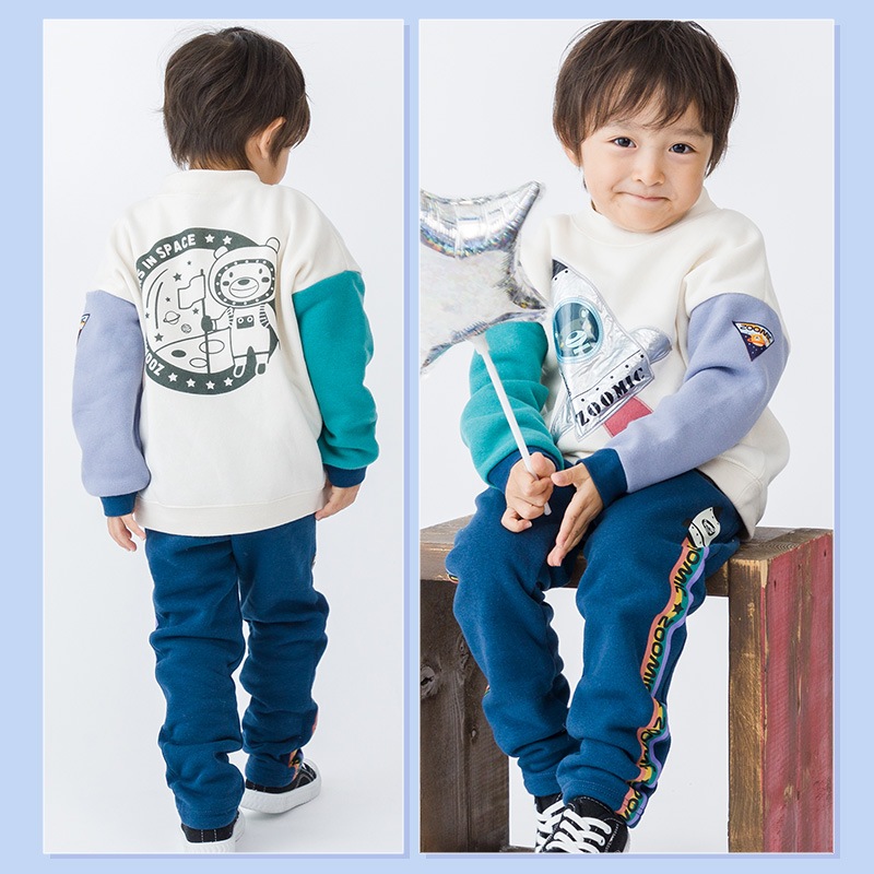 子供服 パンツ 裏起毛 キッズ 10分丈 ライン 宇宙 くま ボトムス( 80-130cm )【 ZOOMIC ズーミック 】 男の子 どうぶつ おしゃれ 冬服 80cm 90cm 95cm 100cm 110cm 120cm 130cm 
