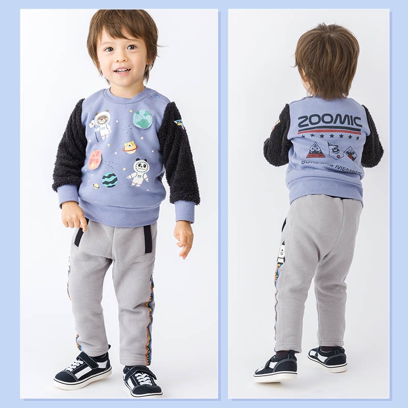 子供服 パンツ 裏起毛 キッズ 10分丈 ライン 宇宙 くま ボトムス( 80-130cm )【 ZOOMIC ズーミック 】 男の子 どうぶつ おしゃれ 冬服 80cm 90cm 95cm 100cm 110cm 120cm 130cm 