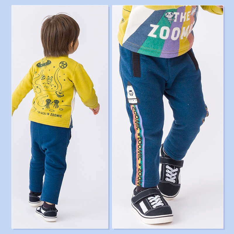 子供服 パンツ 裏起毛 キッズ 10分丈 ライン 宇宙 くま ボトムス( 80-130cm )【 ZOOMIC ズーミック 】 男の子 どうぶつ おしゃれ 冬服 80cm 90cm 95cm 100cm 110cm 120cm 130cm 
