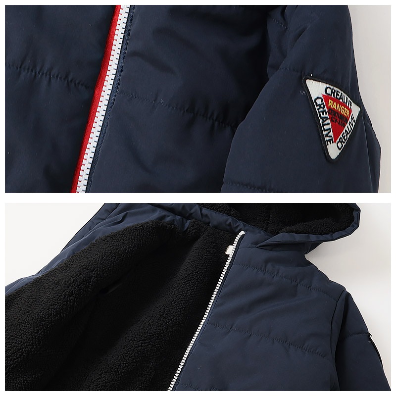 キッズ ベビー ジャケット 中綿入り 撥水加工 フード付き 男の子 女の子 ポケット付き 【GrinLab グリンラボ】 中綿ジャケット 中綿アウター カラーファスナー 中わた入り 軽量 洗える アウトドア 保温 防寒 防寒着 冬服 暖かい 軽い 通園 通学 80 90 95 100 110 120 130