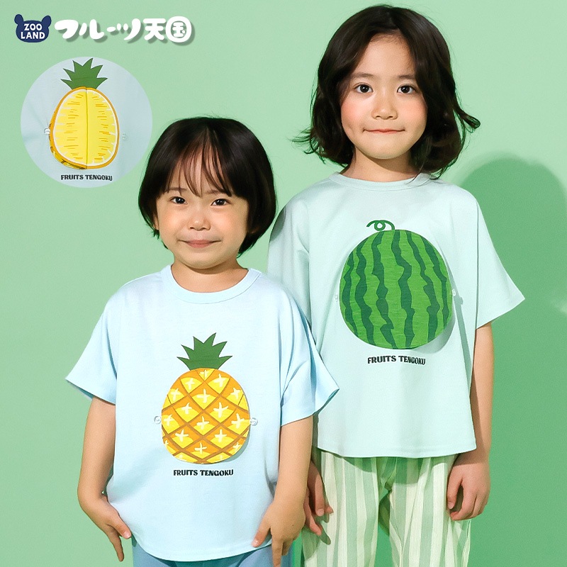 スイカ/パインのめくれるフルーツTシャツ【フルーツ天国】｜80-130cm