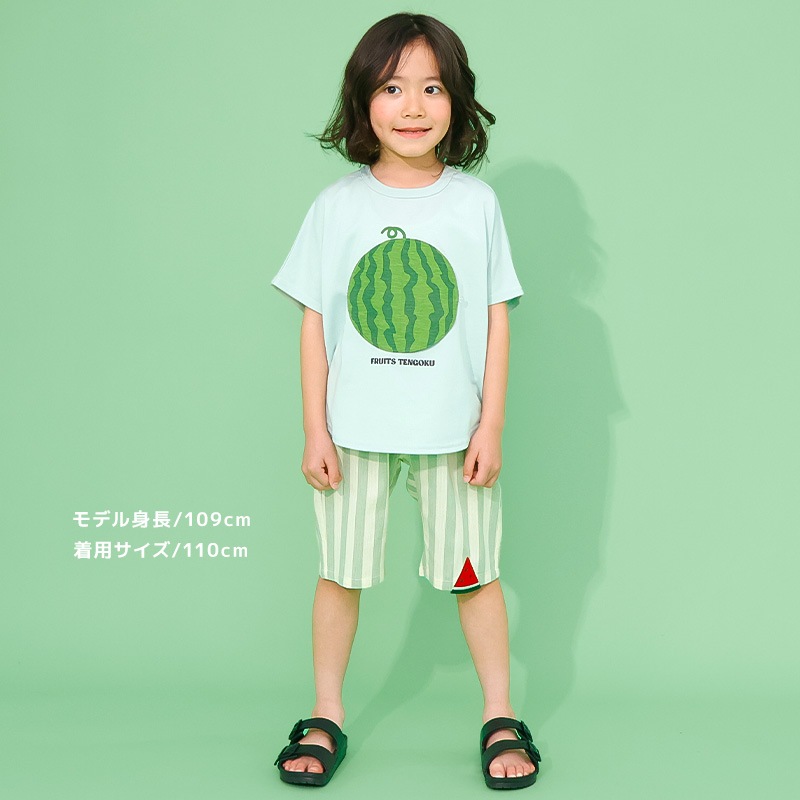 スイカ/パインのめくれるフルーツTシャツ【フルーツ天国】｜80-130cm