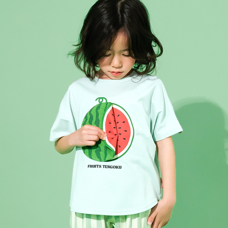 スイカ/パインのめくれるフルーツTシャツ【フルーツ天国】｜80-130cm