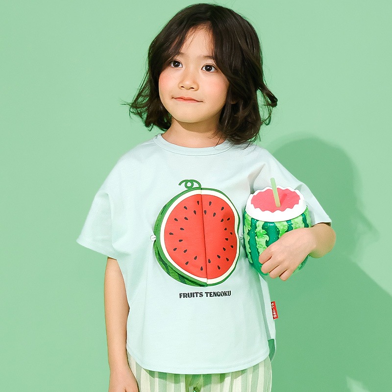 スイカ/パインのめくれるフルーツTシャツ【フルーツ天国】｜80-130cm